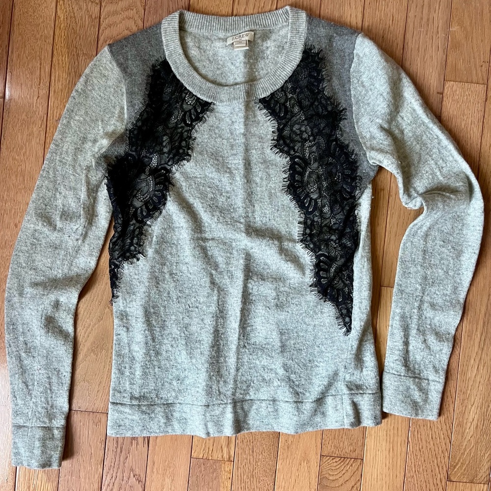 J. Crew Gray Sweater with Black Lace Accents